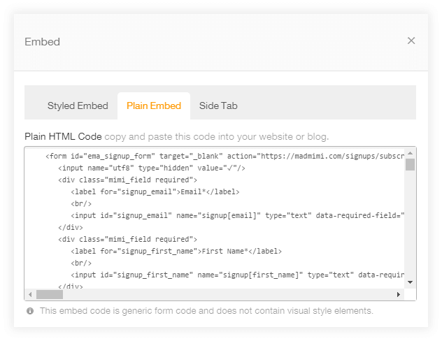 email opt-in code from email newsletter provider, for embedding